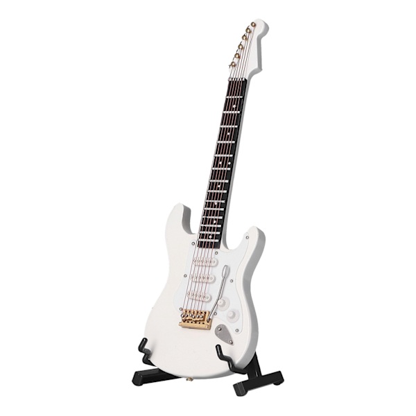 Mini Gitarr Modell Elbas Gitarr Modell med Ställ för Dockskåpsdekoration Vit