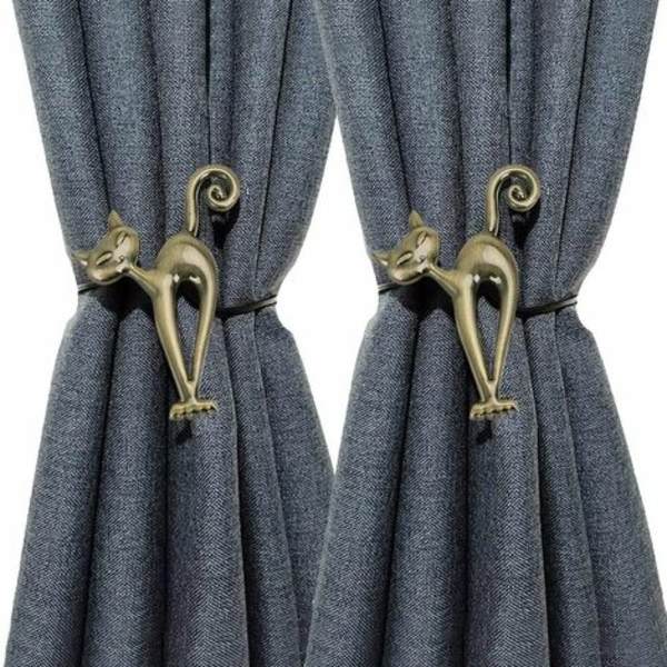 2 luovan magneettisen verhon solmimiskiinnikkeen set Katze Modernille takaverholle, retropronssi
