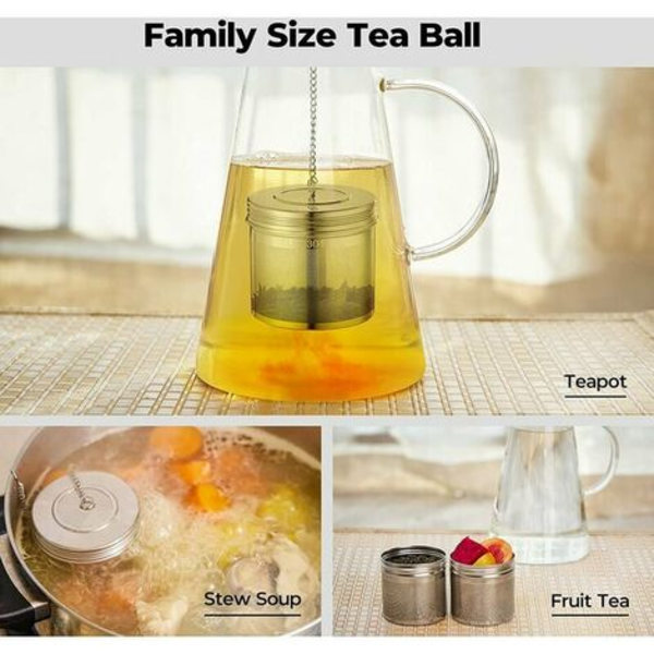 Pak stor te-infuser-infuser Løse blade krydderi-te-te-infuser til køkken, 18/8 304 rustfrit stål, gevindlåg, kæde H