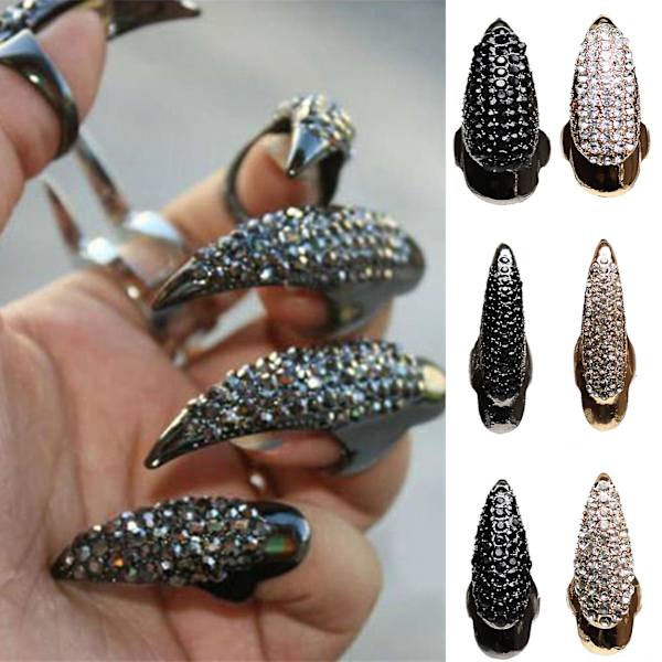 Eagle Claw Rock Style Unisex Ring Legering Lång fingerspets Rhinestone Nagelring Cosplay Accessaries Golden M