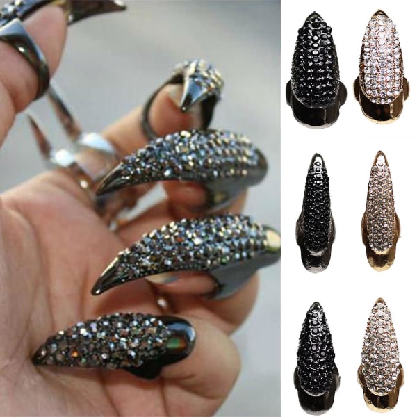 Eagle Claw Rock Style Unisex Ring Legering Lang Fingerspids Rhinestone Nail Ring Cosplay Accessaries Golden M