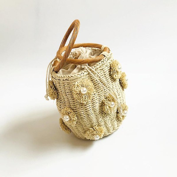 Kvinder Weave Skuldertaske Stråtaske Sommer Strandpung Til Rejse Hverdagsbrug A916-213 White