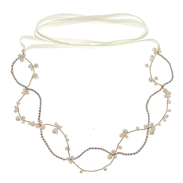 Cross-circle Ribbon Tiara Brudbröllopsklänning Håraccessoarer Pearl Pannband