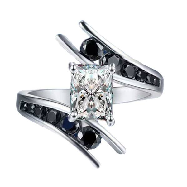 Inlagd svart strass dekorativ damring Fint utförande Fyrkantig Cubic Zirconia Spiral Creative Ring Smycken Tillbehör US 9