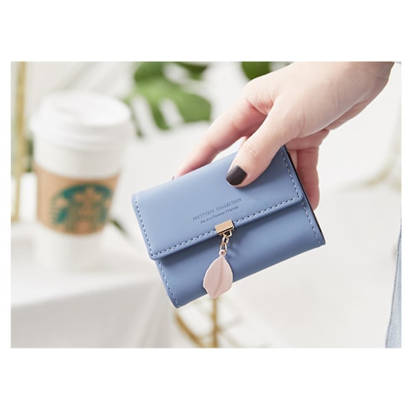 Liten plånbok För Kvinnor Rfid Flickor Plånbok Läder Vegan Löv Pendel Korthållare Organizer Blixtlås Myntväska A916-1149 Dark Blue