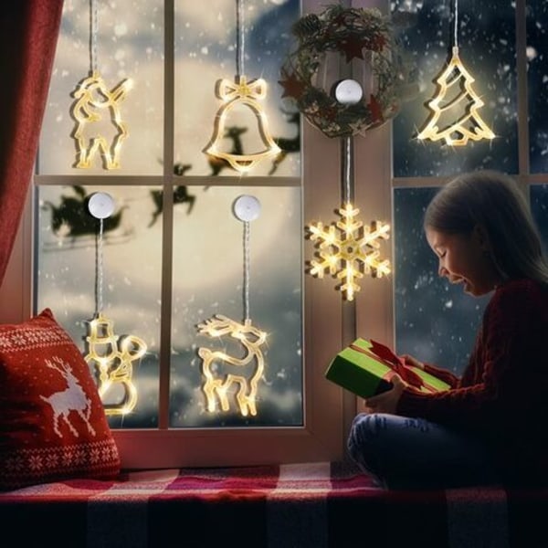 kappaletta LED joulukoristeita - jouluvalokoristeita ikkunaan - joulusiluetteja ikkunaan - imulla