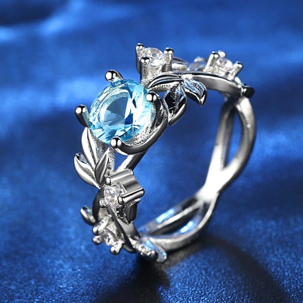 Dam Ring Blommor Design All Match Accessoarer Mode Sweet Rhinestone Vigselring För Fest Dark Blue US 8