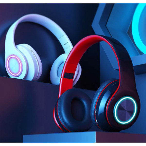 Vikbart headsetkort för trådlös subwoofer upplyst Bluetooth headset (vit)
