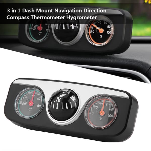3 i 1 Bil Dashbordfeste Navigasjonskompass Termometer Hygrometer