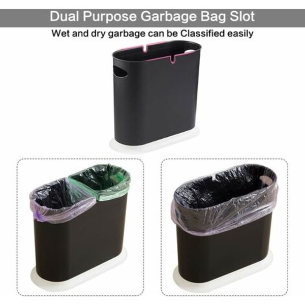 Papperskorgen, 10 liter / 2,4 gallon smal plastsoptunna med trycklock, vit soptunna för kök, badrum, vardagsrum