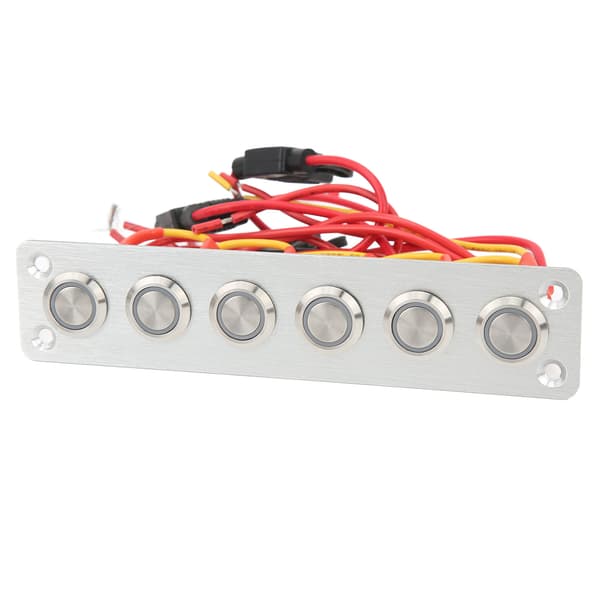 Forudkablet 6-gangstrykknapskontaktpanel med blå LED-lys til bil, campingvogn, yacht 12V DC-system