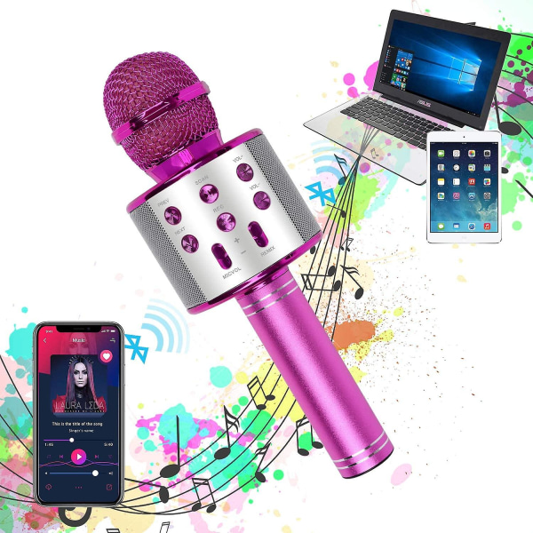 Mikrofoni, langaton Bluetooth karaoke-mikrofoni lapsille, kannettava 4-in-1-käsimikrofonilaite, kodin KTV-soitin kaiuttimella ja levyllä