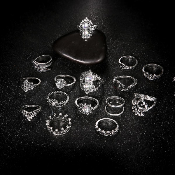 16st/ set Retro Boho Hamsa Hand Crown Finger Midi Knuckle Stacking Rings Smycken