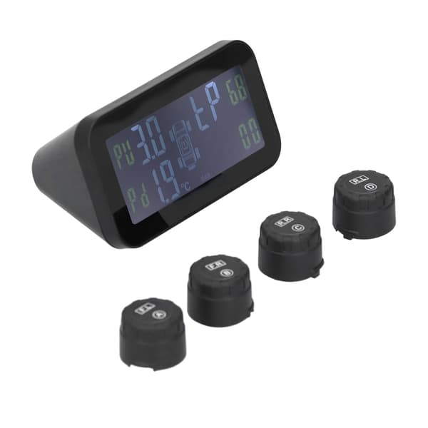LCD Bil TPMS Dekktrykkovervåkingssystem med sensor, solcellelading, USB-lading