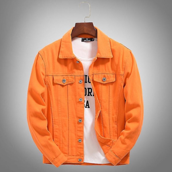 Män Jackor Streetwear Jeansjacka Casual Fashion A Orange Aisan XXL