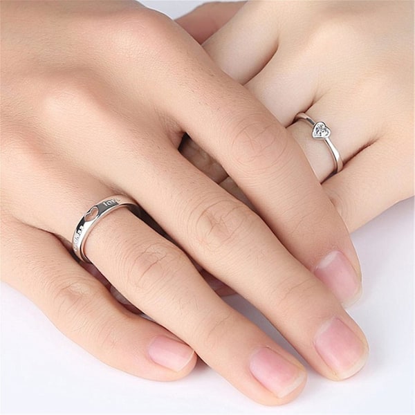 Par Knuckle Ring Set Strass Hjärtform Öppning Matchande Par Ring Set Födelsedagspresent Mens