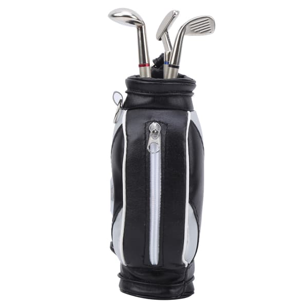Mini Golfväska Penna Klocka Zink Legering PU Läder med Golfpennor Souvenir Set Present Svart Silver
