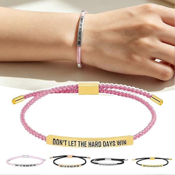 Justerbart inspirerande flätat rep-armband, graverat rostfritt stålrör flätat handledsband för män och kvinnor Pink