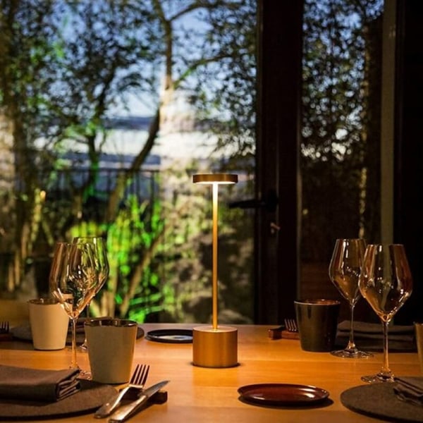 LED sladdlös bordslampa, liten laddningsbar skrivbordslampa i metall, 2 dimningsnivåer, modern hotellrestaurang, sovrum, lampor för