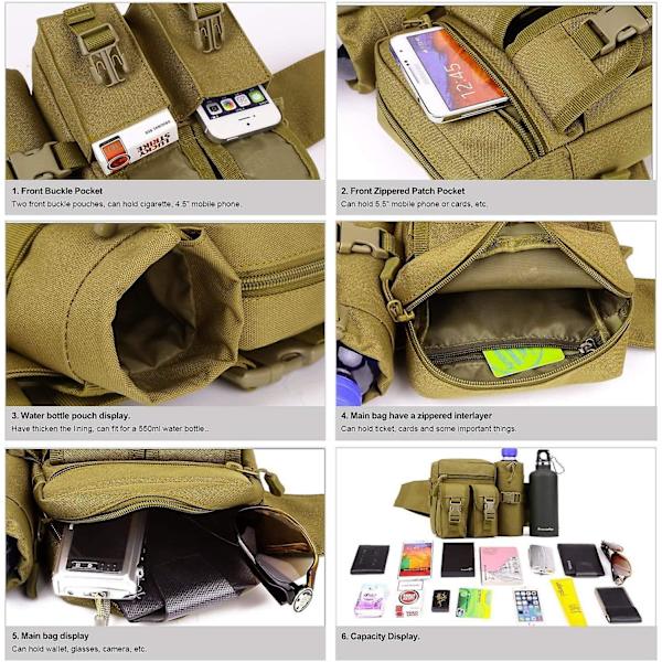 Military Tactical Molle System vedenpitävä vyölaukku Nylon Fanny Pack Fanny Pack ulkoilmapullopussilla
