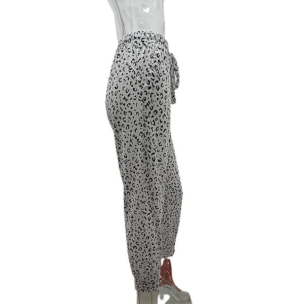 Stretch-träningsbyxor i leopard med dragsko för kvinnor Grey L