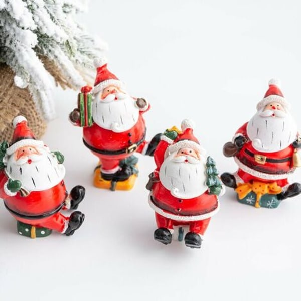 Miniature julefigurer, 4 STK Mini jule julemandspynt Miniature juledekoration harpiks julemandsfigurer