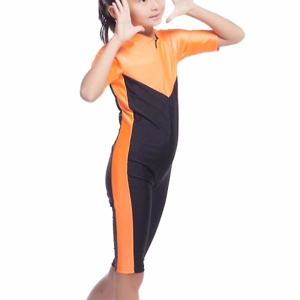 flickor Muslimska Badkläder Heltäckande Cover Arabiska Islamiska Modest Burkini Beachwear Orange 10-11 Years