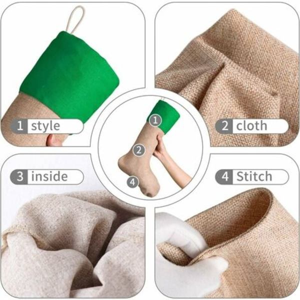 16" jule-faux burlap julestrømpepejs Hængende DIY julepynt, sæt med 6 (rød, grøn, hvid)