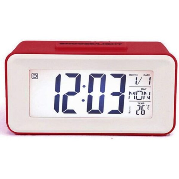 Litthing Digital väckarklocka Digital LED-klocka Väckarklocka Datum Temperatur Snooze 8 Music Sleep Batteridriven (röd)