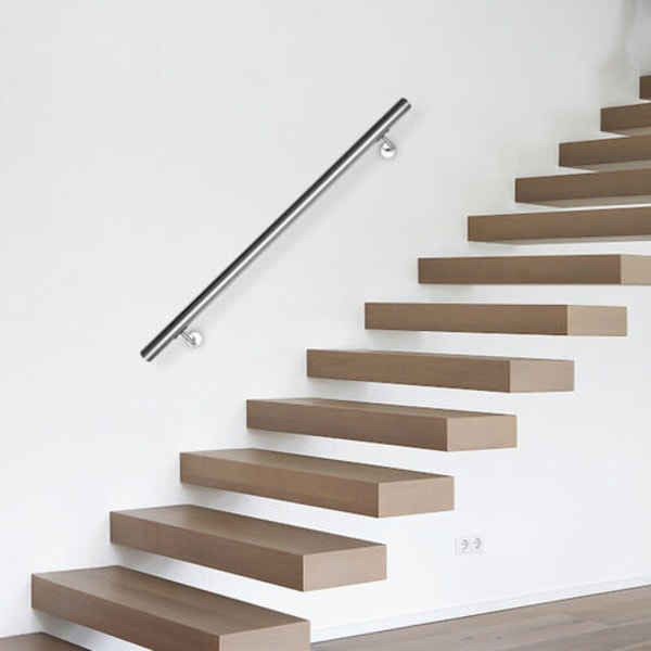 Ledstång, rund trappräcke i rostfritt stål, in- och utvändigt Ø 42 mm, väggfäste, silver 100cm - Silver