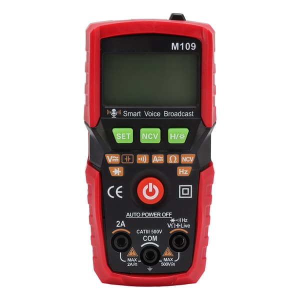 Digitalt Multimeter Stemmeudsendelse Lommelygte Baggrundsbelyst Display Auto Bærbar NCV DC AC Voltmeter Amperemeter Rød