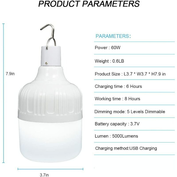 Latausvalo led-ulkokäyttöinen pimeänäkövalo (5 vaihdetta 60W ( USB kaapelilla) valkoinen valo)，Sisäkäyttöön