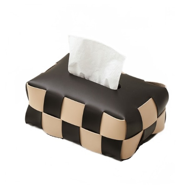 Antik svart och vit schackbräde Tissue Box, Läder Tissue Box (präglad svart)