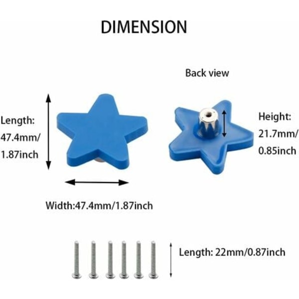 6 sarjakuvan pehmeää kumista set lapsille tytöille ja pojille, kaapin vetäjiä, lastentarhan laatikon nuppeja (keltainen tähti) Blue Star.