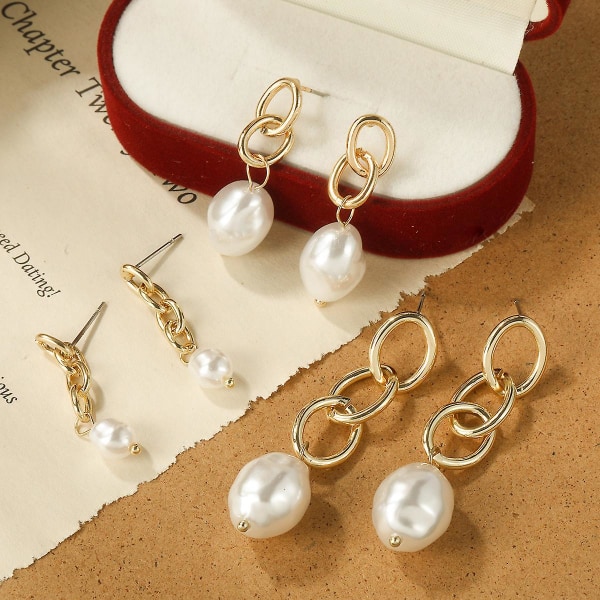 Øreringe sæt perle vintage guld farve mode smykker B1994 A206