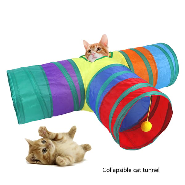 Foldbar Kattunnel med Legebold Interaktiv Regnbue Tube til Killinger