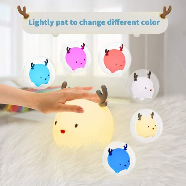 Hvidt 0,16W Cute Pet Fawn Silikone Natlys USB Charge Shoot Night Light LED Timing，til stue og børneværelse