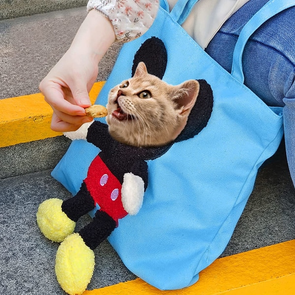 Kattbärväska för små katter, Söt musformad canvasbärare för husdjur, Hands-free mjuk tygpåse för valpar, kattungar, Sma