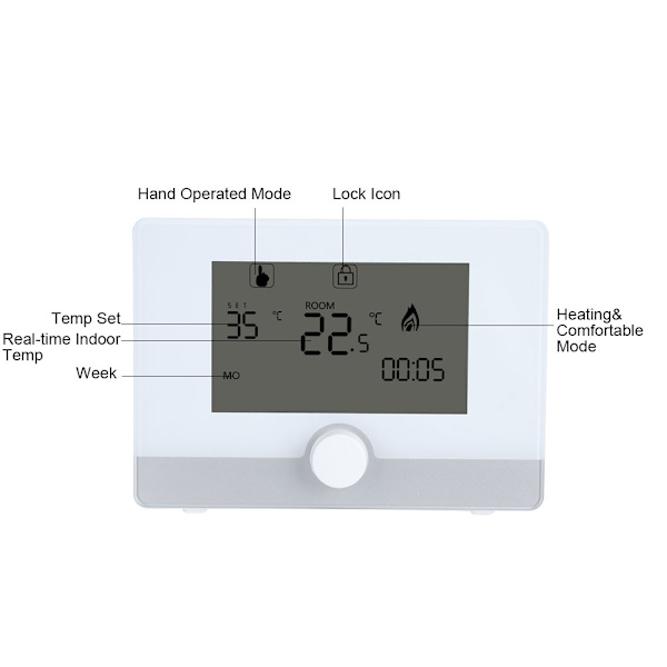 Programmerbar Termostat Temperaturregulator Vægmonteret Kedel Varmesystem Sort