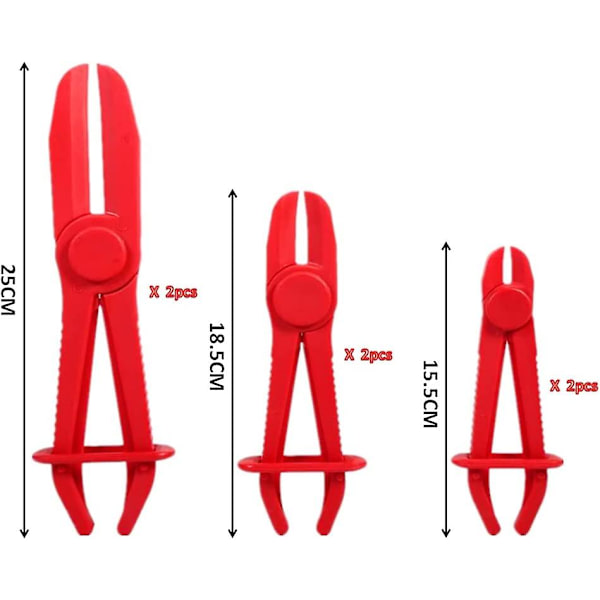 6 delar bränsleslangstänger set, röd slangtång, slangklämma verktyg, slangklämma tång, för bromsslang, bränsleslang (155, 185, 250 Mm)