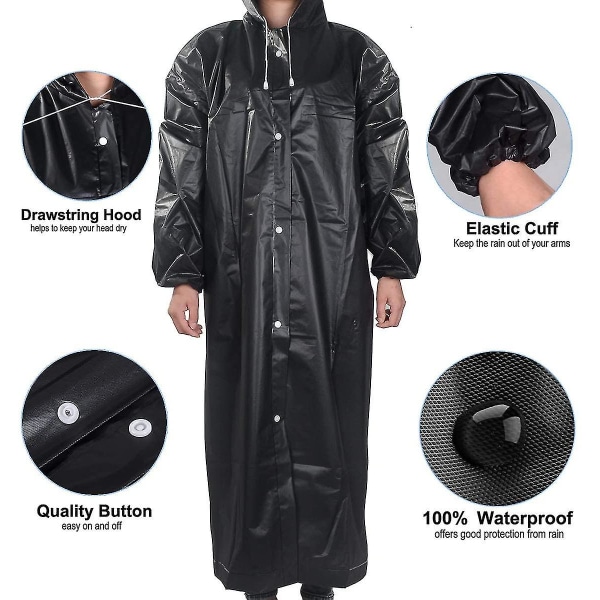 Lång bärbar regnrock för män och kvinnor (svart)