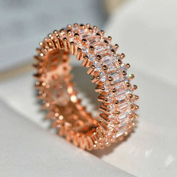 Kvinnor Creative Glittrande Cubic Zirconia inläggningar breda band ringar smycken present Golden US 9