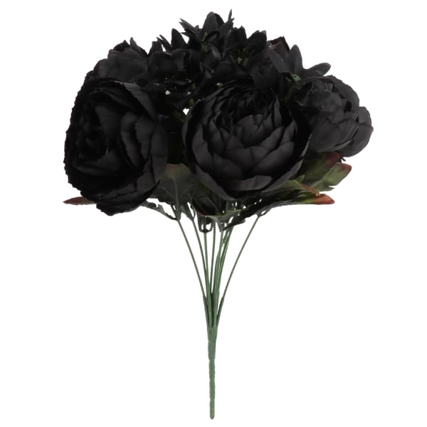 12-pään keinotekoinen pionikimppu, koristeellinen keinotekoinen ruusukimppu - musta