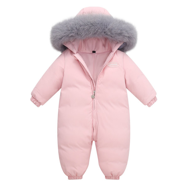 Vinterförtjockad varm dunjacka i ett stycke för barn pink 80cm