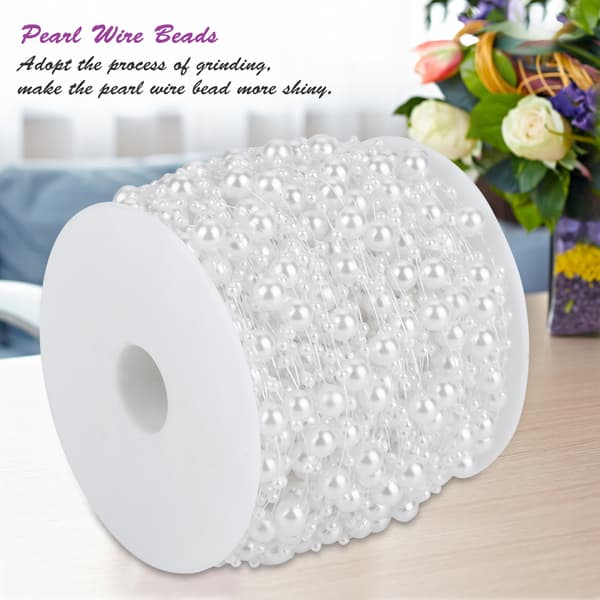 Slipt Perletråd Perler Krans - 60m Rull - DIY Bryllupsdekorasjon (Hvit)