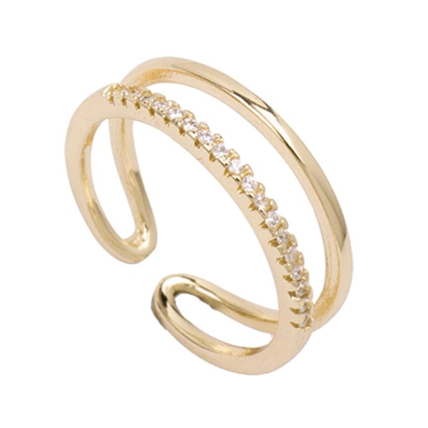 Simple Kvinder Bryllup Rhinestone Indlagt Dobbelt Layer Åben Ring Finger smykker Golden