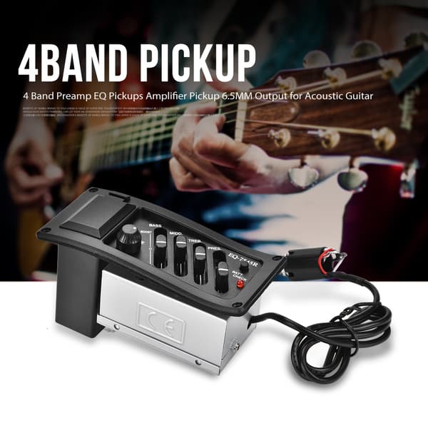 4-bands EQ Förförstärkare Pickup Förstärkare 6,5 mm Utgång för Akustisk Gitarr Utan Stift