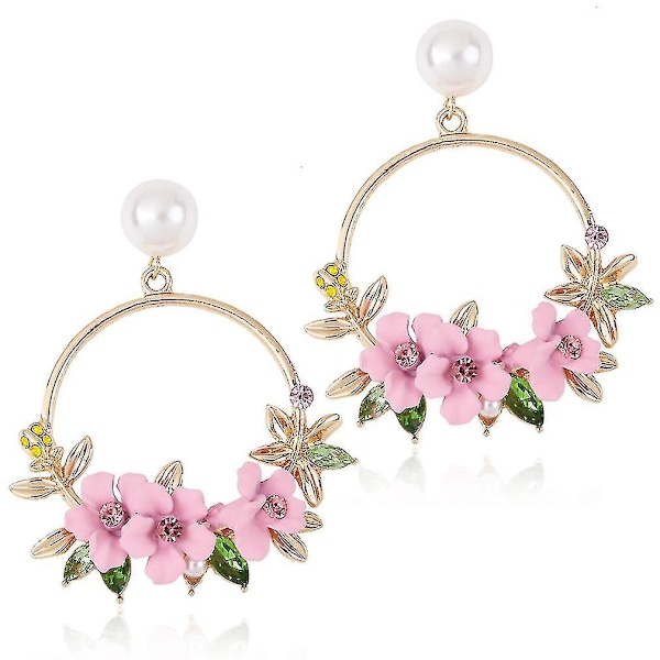 öronnappar Blomma Polymer Clay Pearl Rosa Örhängen Örhängen för bröllop