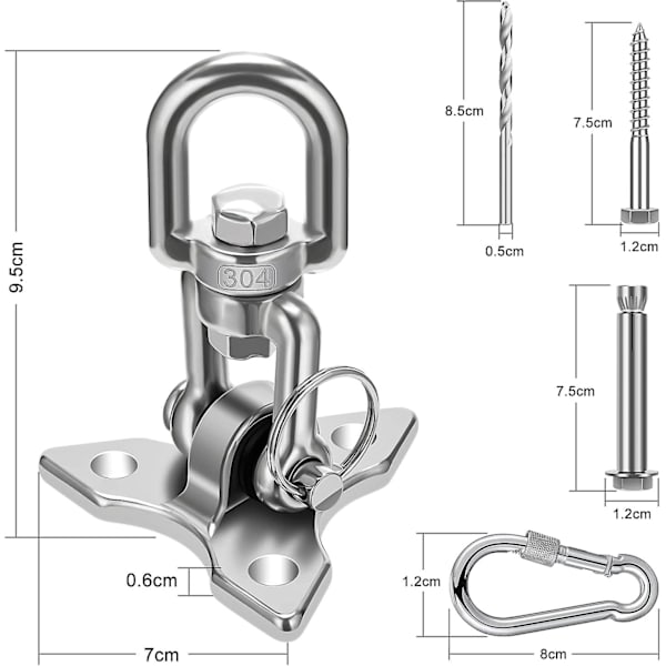 Awroutdoor Takkrok med Sus304 rostfritt stål 450 kg Kapacitet 360 rotation, takset Trä Betong Hängmatta Hängkrokar Kit med karbinhake A