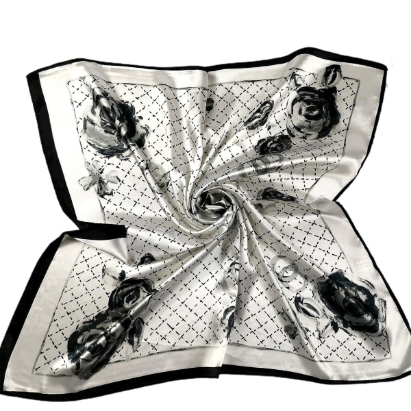 Kvinnors sidenkänselhalsduk Mode Printed Andas Lättvikts Stor fyrkantig huvudduk för 3